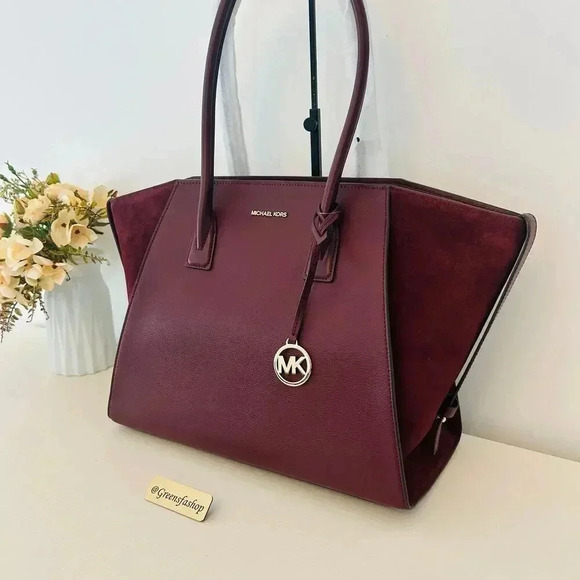 Michael Kors Avril Extra-Large Leather and Suede Tote Bag Oxblood - Picture 2 of 11